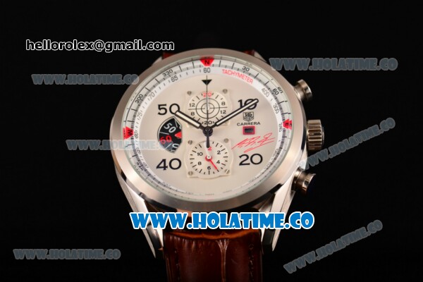 Tag Heuer Carrera Calibre 1887 50th Anniversary Limited Edition Miyota OS20 Quartz Steel Case with White Dial and Brown Leather Strap - Click Image to Close